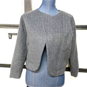 Chelsea28 Wool Blend Gray Cropped Open-Front Jacket, Size S